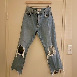 Free People We The Free Light Blue Distressed Straight Leg Jeans